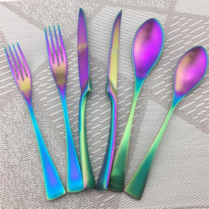 Rainbow Silverware Set, 24-Piece Stainless Steel Flatware Set Service by Uniturcky