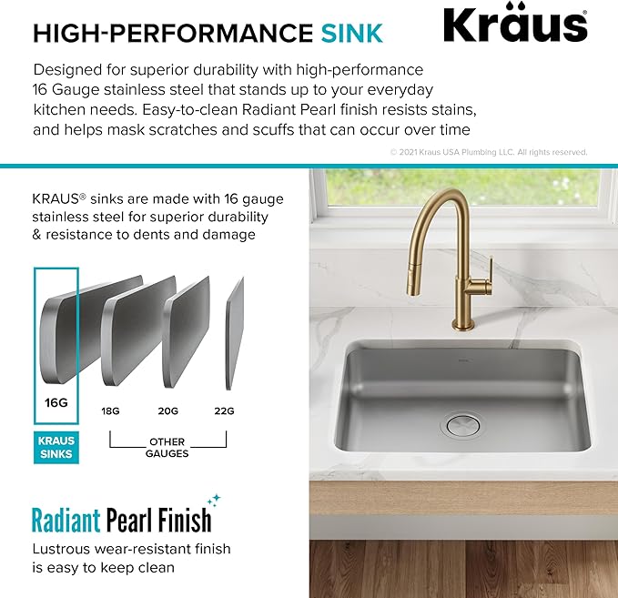 KRAUS Dex 25-inch Undermount 16 Gauge Stainless Steel Single Bowl ADA Kitchen - Image 6