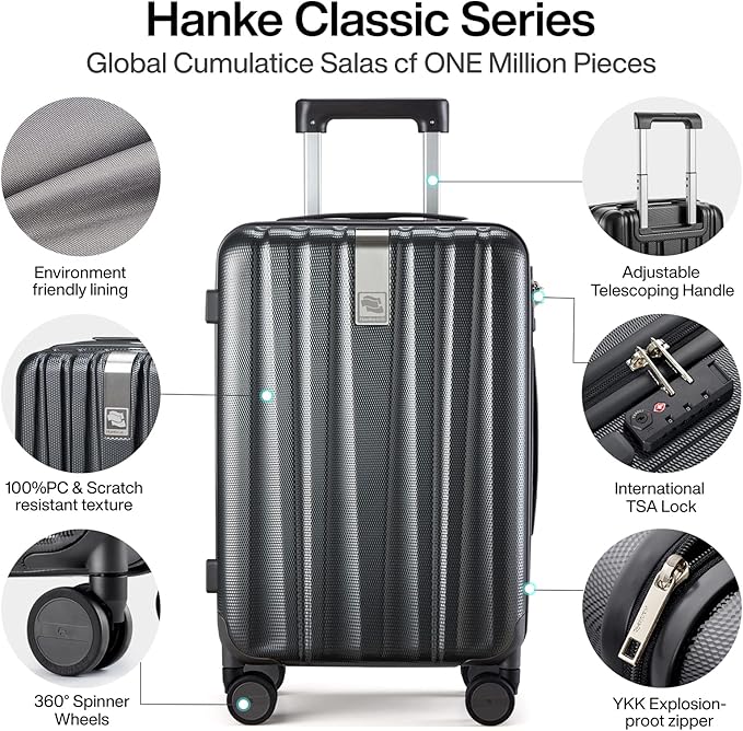Hanke 20 Inch Carry On Luggage 22x14x9 Airline Approved Lightweight PC Hard - Image 3