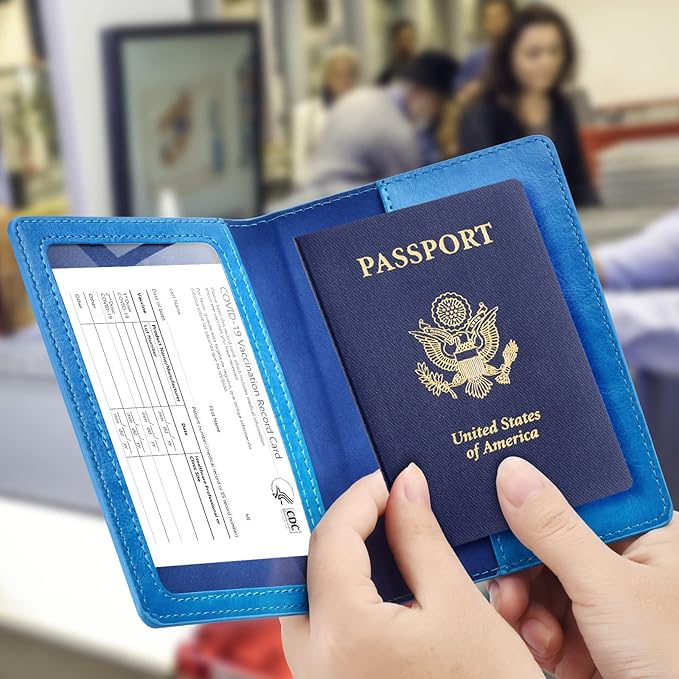 Eoehro Unisex-Adult Passport and Vaccine Card Holder Combo, Sky Blue, Faux - Image 2