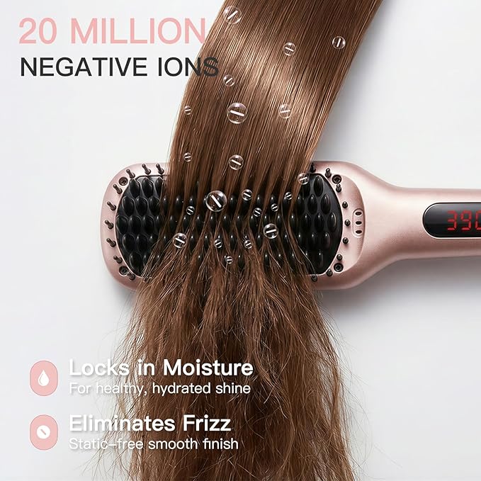 MEGAWISE Pro Ceramic Ionic Hair Straightener Brush for Home Salon | MCH Fast 20s Heating Tech with Auto-Off Safety | Anti-Scald with Universal Dual Voltage | Rotatable Power Cord