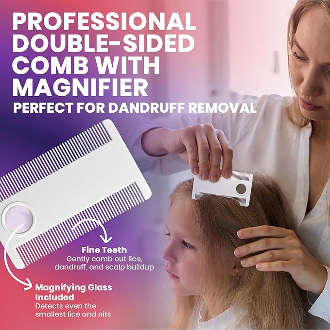 Dandruff Comb and Scalp Massager Set - (4 Piece Set) Exfoliating Hair Tool Kit with Fine Tooth Comb, Silicone Scrubber, Travel Case - Flake & Buildup Removal for Men, Women, Kids - All Hair Types