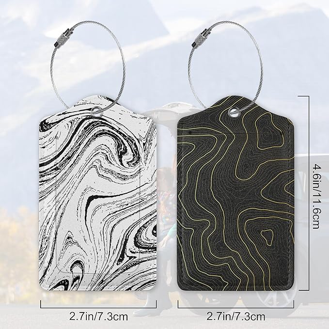 Set of 2 Topographic, Leather Suitcase Tag Name Identifiers Labels - Image 2