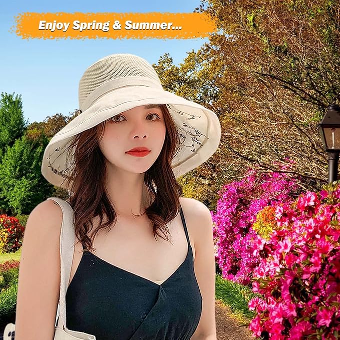 Women Wide Brim Sun Hats Metal Wired Edge Summer UV Protection Beach Fishing Hat - Image 4
