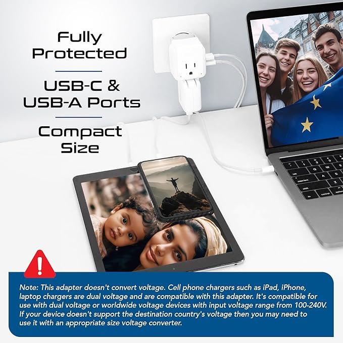 Ceptics International Power Plug Adapter Travel Set, 20W PD & QC, Safe Dual USB - Image 3