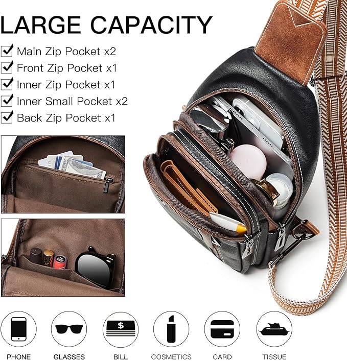 7L Sling Bag for Women Men Leather Small Sling Backpack Daypack Anti Theft - Image 3