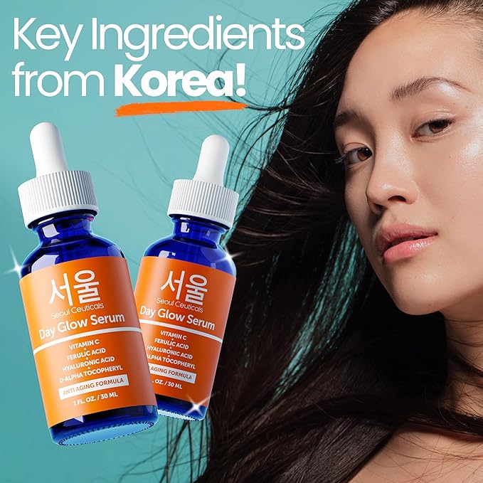 SeoulCeuticals Korean Skin Care 20% Vitamin C Hyaluronic Acid Serum + CE Ferulic Acid - Potent Anti Aging, Anti Wrinkle Korean Beauty 1oz (Pack of 2)