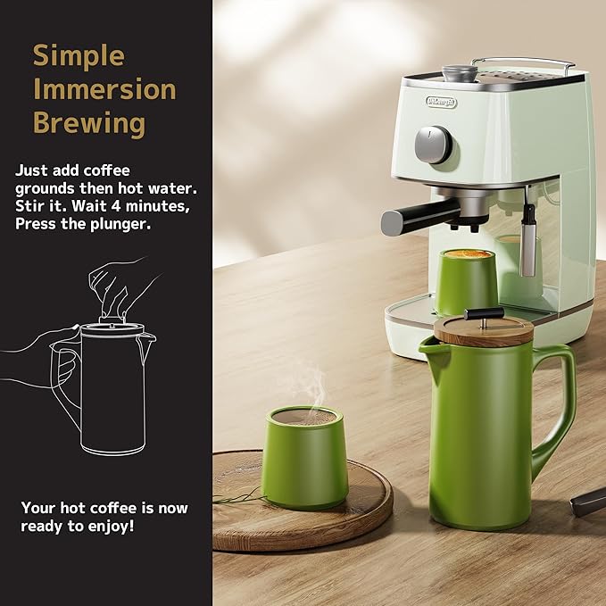 DHPO Ceramic French Press Coffee Maker, 22 Ounce Coffee Press Manual Brewer - Image 2