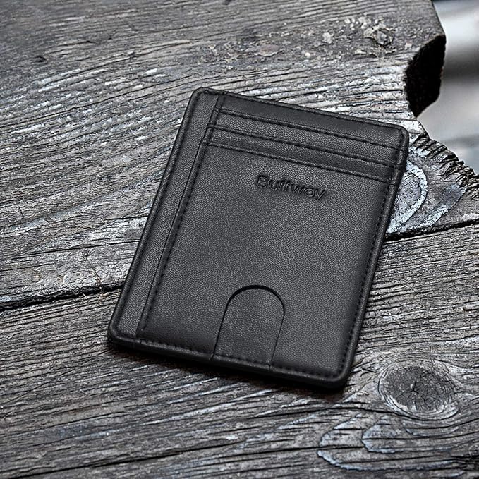 Buffway Slim Minimalist Front Pocket RFID Blocking Leather Wallets - Image 4