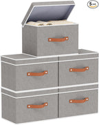 Collapsible Storage Bins with Lids, 5 Pack Linen Foldable Cloth Baskets by YheenLf