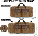 Canvas Duffle Bag for Men 50L Travel Duffel Bags Expandable Genuine Leather - Image 2