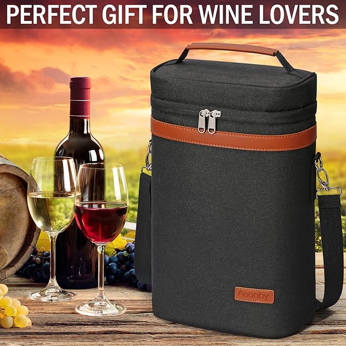 2 Bottle Wine Bag Wine Cooler Carrier Wine Gift Tote Bag, Leakproof & Insulated - Image 5