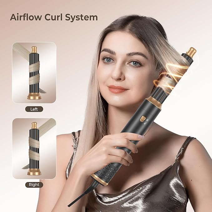 6 in ONE Hair Dryer Brush, Blow Dryer Curling Wand Hair Styling Tools Set, Ionic Hot Air Massage Oval Blowout Hair Dryer, Left&Right Hair Styler 100-120V