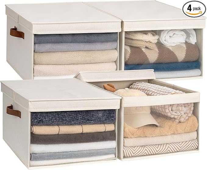 StorageWorks Storage Bins with Lid and Clear Window, Fabric Storage Boxes with by StorageWorks