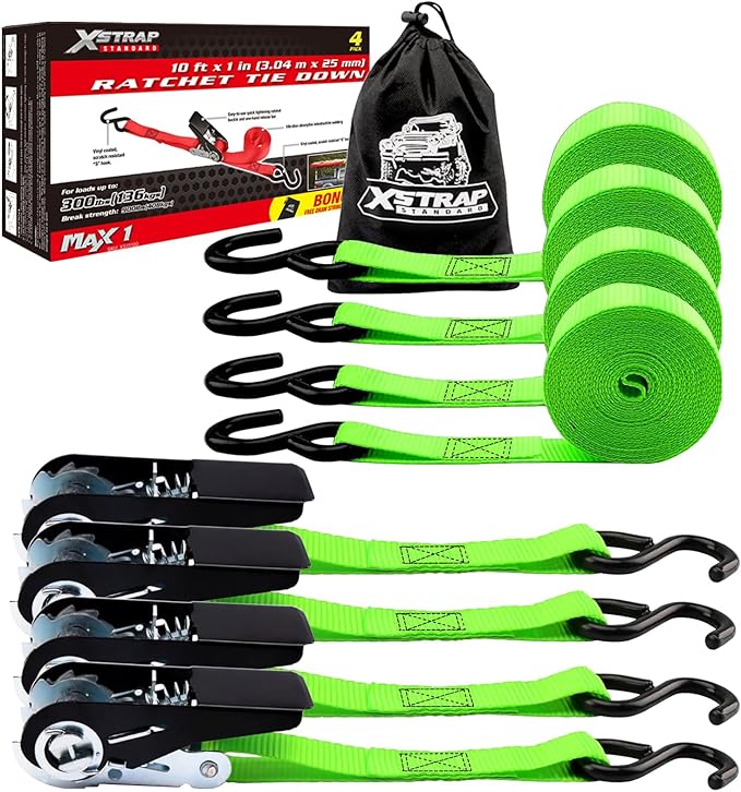 XSTRAP STANDARD Ratchet Tie Down Straps 4 Pk 10 Ft- 300 Lbs Load Cap- 900 Lbs by XSTRAPSTANDARD