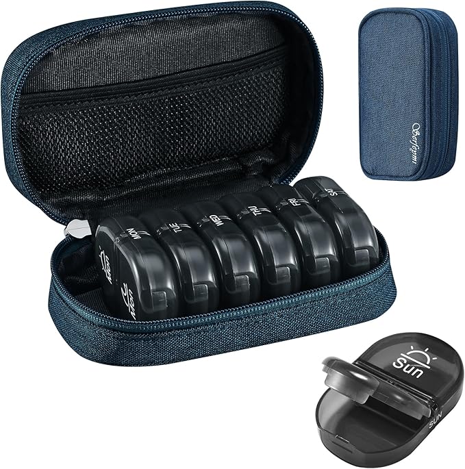 Serfeymi Weekly Travel Pill Organizer 2 Times A Day AM PM Upgraded Black Pill by Serfeymi