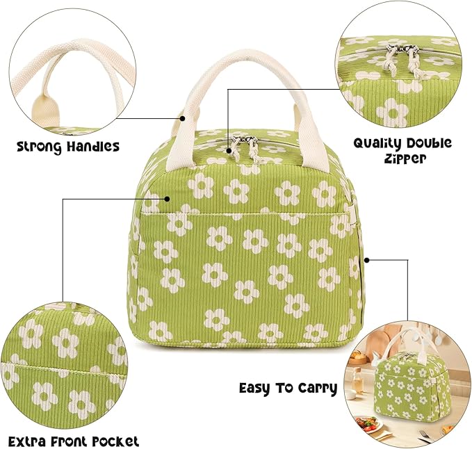 Bluboon Lunch Bag for Women Men Cute Corduroy Lunch Tote Bags Reusable - Image 4