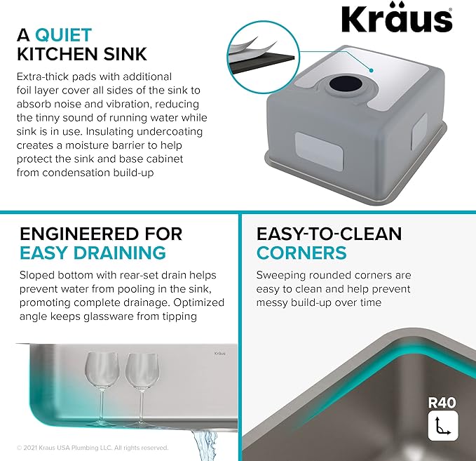 KRAUS Dex 17-Inch Undermount Single Bowl TRU16 Gauge Stainless Steel Kitchen - Image 7