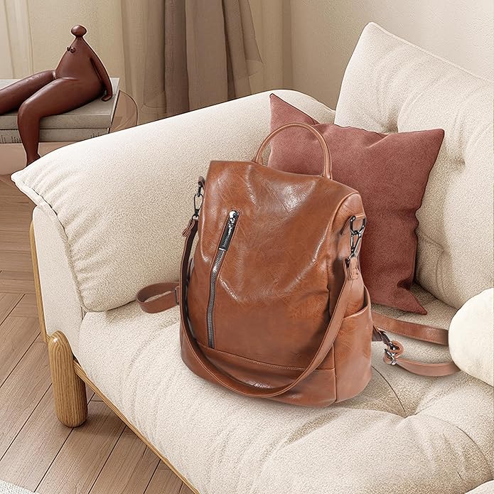 Women Backpack Purse PU Leather Anti-theft Casual Shoulder Bag Fashion Ladies - Image 4