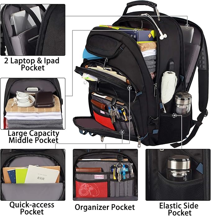 Laptop Backpack, 55L Capacity, TSA Approved, Convenient USB Port, Comfortable - Image 2