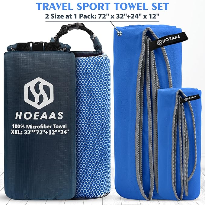 HOEAAS 2 Pack Microfiber Camping Towels, Quick Dry Towel, Super Absorbent Ultra - Image 2