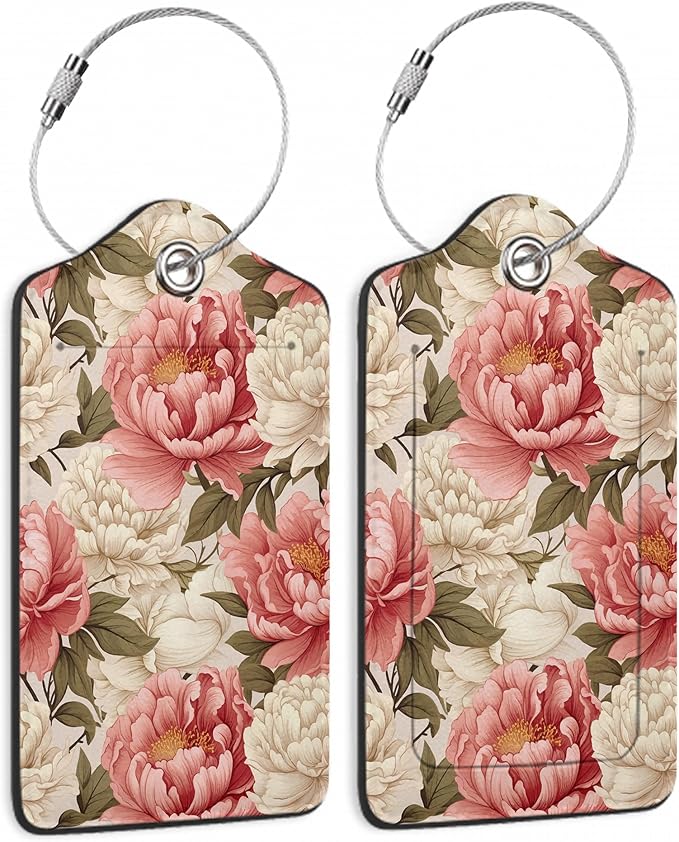 2 Pcs Peony Pink Flowers Retro Luggage Tags, Cruise Luggage Tag by Yashilaiya