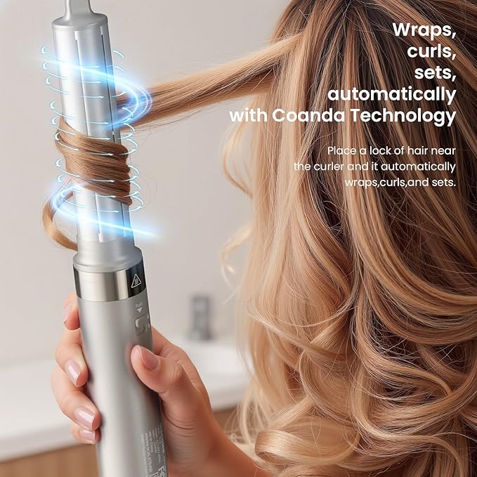 MESCOMB 5-in-1 Hot Air Styler Kit – 110,000 RPM Fast-Drying Dryer, Auto-Wrap Curlers, Straightening & Volumizing Brushes All-in-One (Champagne White)