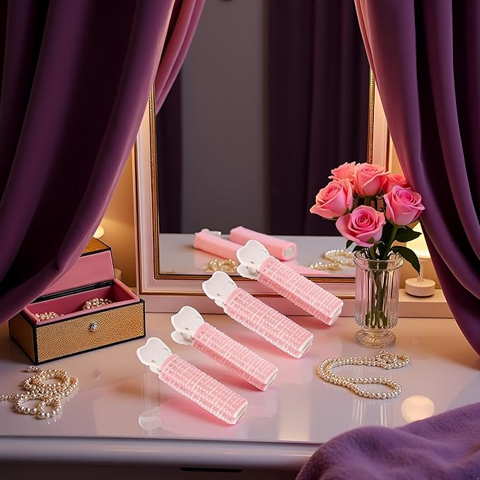 4Pcs Pink Hair Rollers with Clip Volumizing Bangs Curler DIY Styling Accessories Tool Portable Self Grip Volume Hair Root Clips Hair Rollers Styling Tools and Appliances