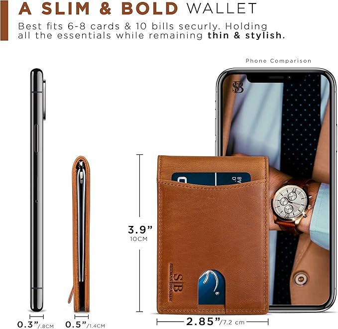 SERMAN BRANDS RFID Blocking Slim Bifold Genuine Leather Minimalist Front Pocket - Image 7