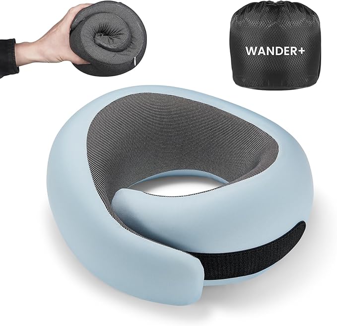 WANDER PLUS® Genuine Travel Pillow, 100% Pure Memory Foam Neck Pillow by WANDERPLUS