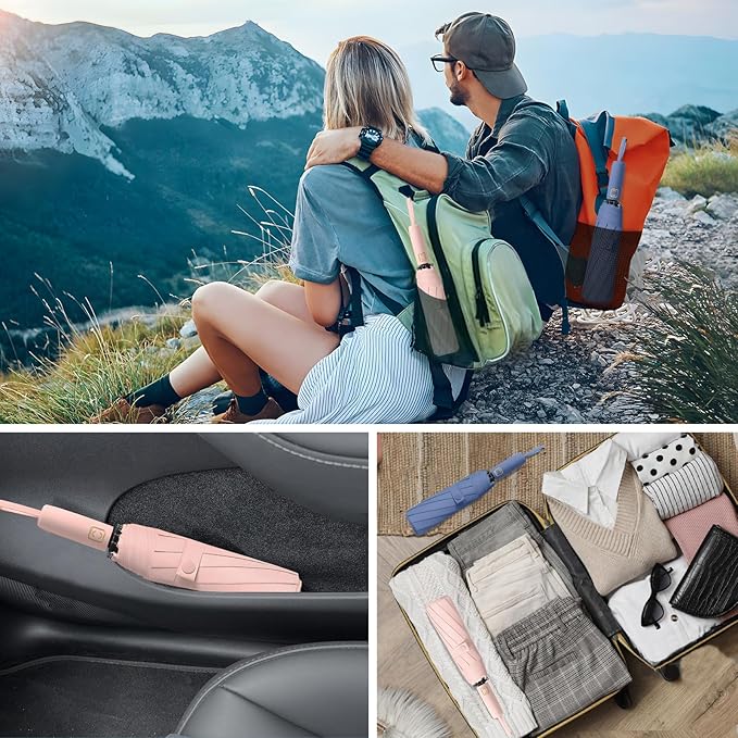 2-Pack Windproof, Waterproof, UV-Blocking Portable Travel Umbrella, Compact Sun - Image 7
