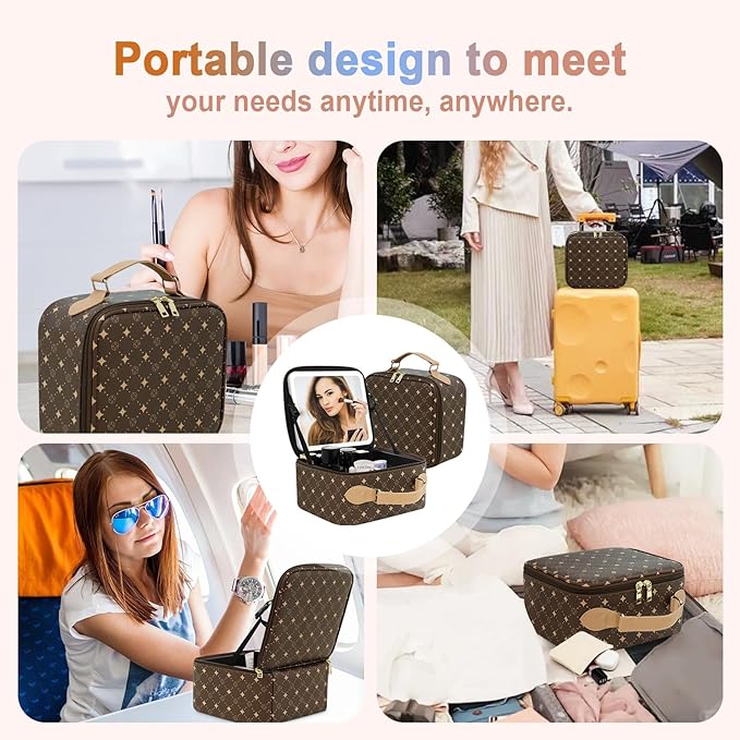 Travel Makeup Bag With 360° rotating LED Mirror, Waterproof cosmetic organizer - Image 8