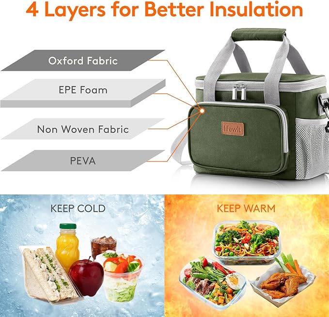 Lifewit Medium Lunch Bag Insulated Lunch Box Soft Cooler Cooling Tote - Image 2