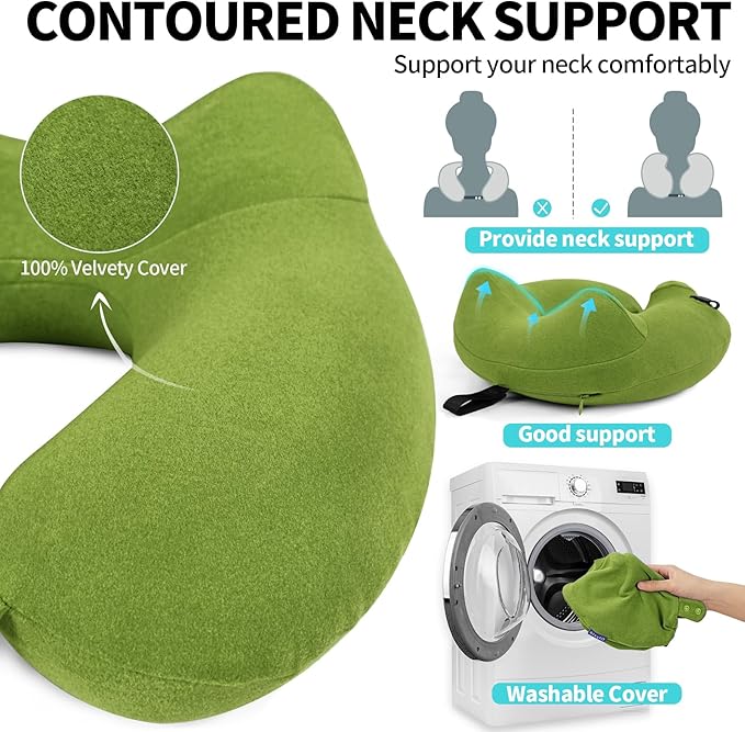 Inflatable Travel Neck Pillow for Airplane, Head Support Velvet Adult Neck - Image 4
