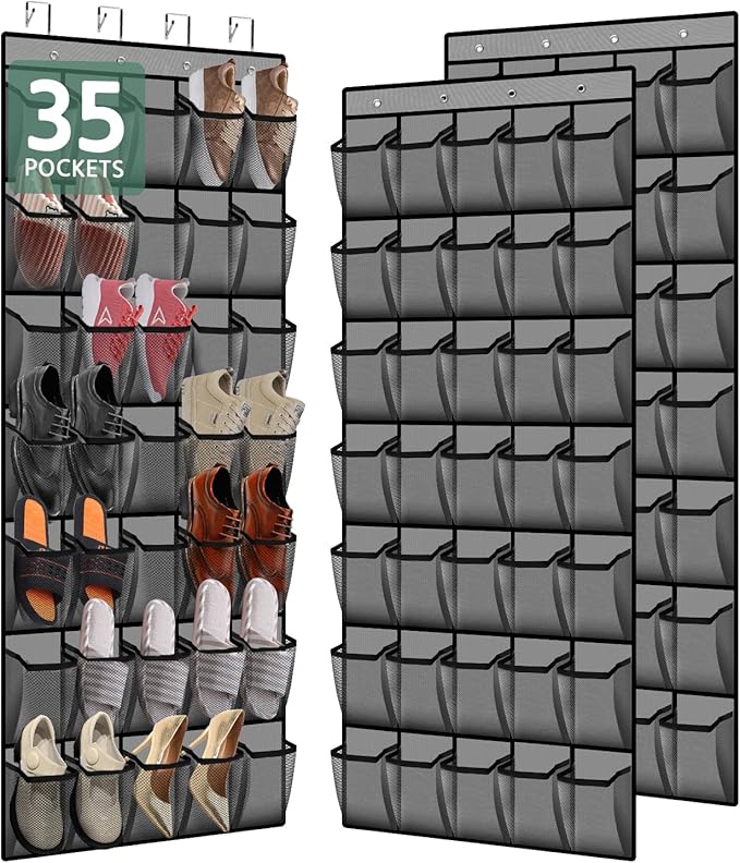 35 Pocket Over the Door Shoe Organizer, Reusable Breathable Large Mesh Bag by Unknown