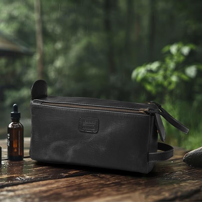 LEATHER VILLAGE Premium Leather Travel Toiletry Bag - Image 6