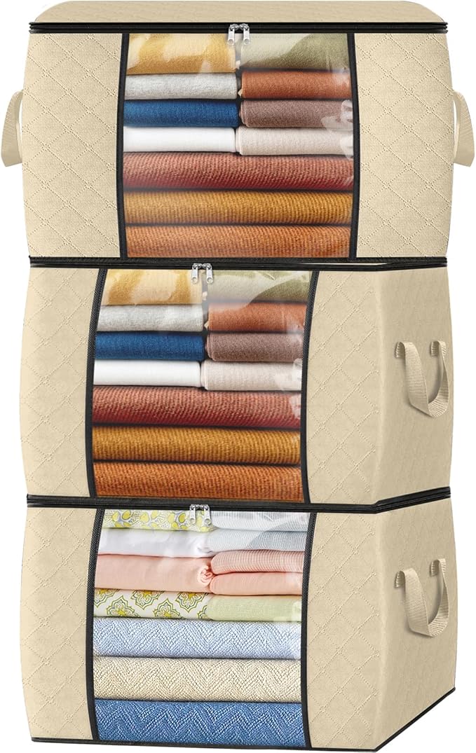 Fab totes 24 Gallons Clothes Storage, Foldable Thick Fabric Blanket Storage Bags by Fabtotes