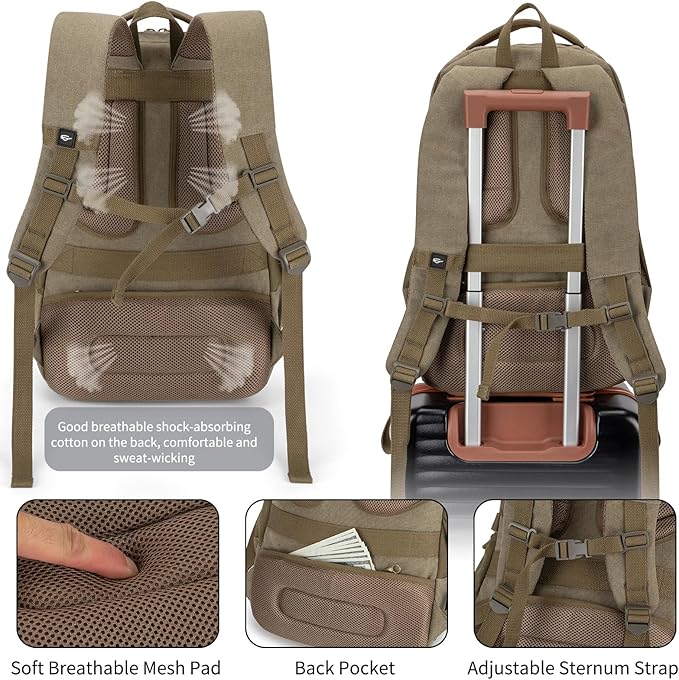 Tzowla Vintage Canvas Laptop Backpack - Image 4