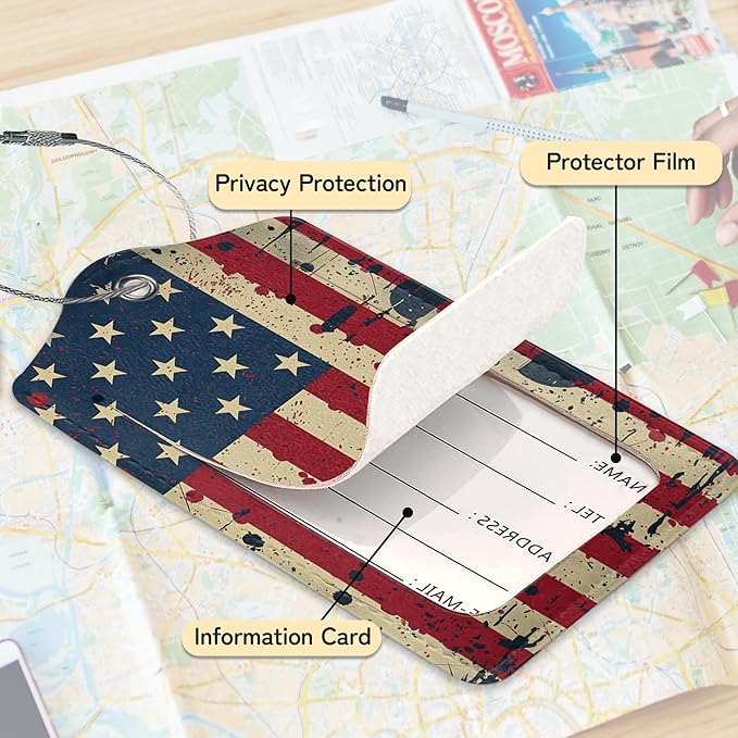 3 Pack PU Retro American Flag Leahter Luggage Tag - Image 4