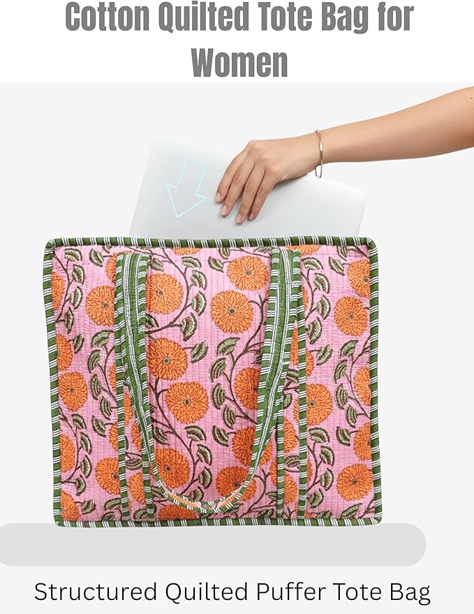 Cotton Quilted Tote Bag for Women – Large Beach & Travel Tote - Image 4