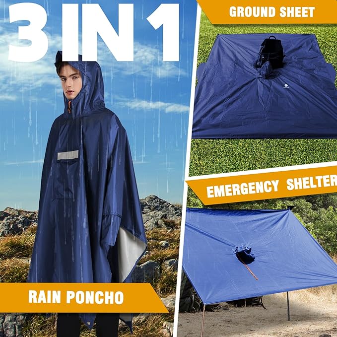 ANYOO Hooded Rain Poncho for Adults Waterproof Lightweight Rain Coat for Men - Image 7