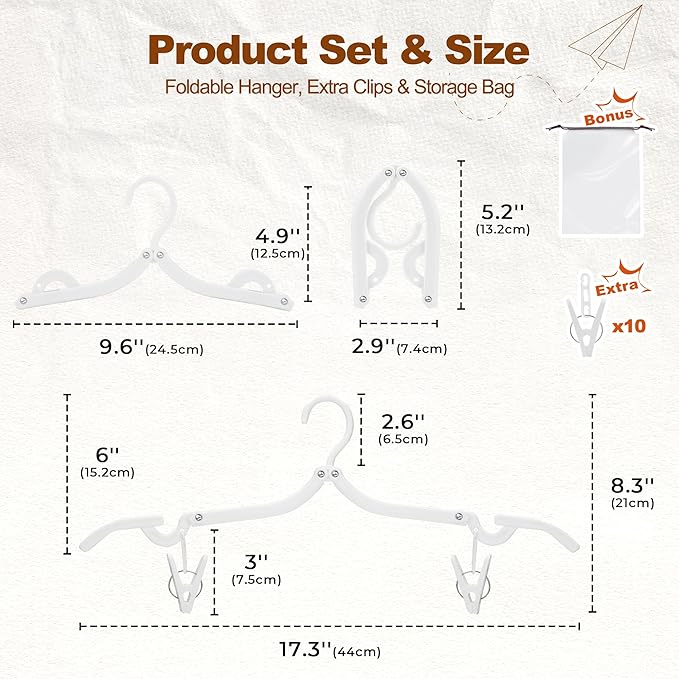HOUSE DAY Foldable Travel Hangers 20 Pack w/10 Clips, Cruise Essentials 2025 - Image 8