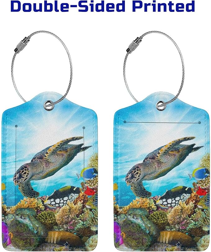 2 Pack Sea Turtle Luggage Tag for Suitcases, Cool Leather Suitcase Labels - Image 4