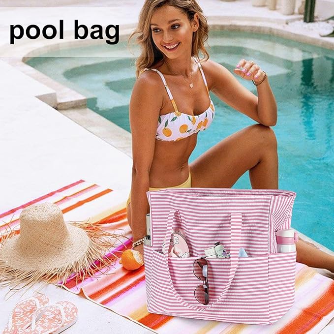 LEDAOU Large Beach Tote Bag Women Waterproof Sandproof Zipper Beach Tote Bag - Image 7