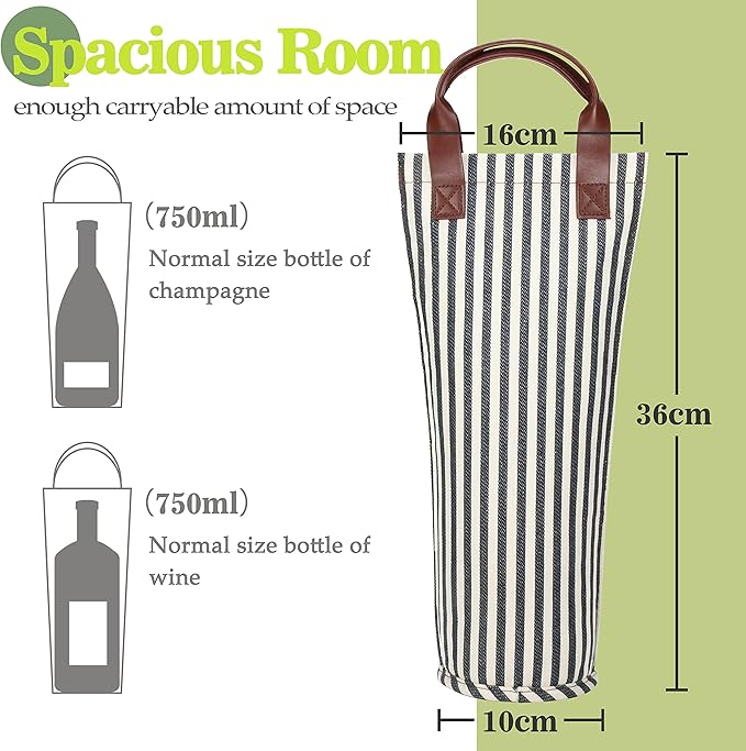 Tirrinia Single Wine Gift Tote Bag, Insulated Padded Thermal Wine Bottle - Image 3