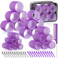 obeoby 4 Sizes Rollers Hair Curlers, 50 Pcs Set Jumbo Hair Rollers 25mm 36mm 48mm 60mm Self-Grip Hair Rollers with Clips, Curlers for Women Long, Short Hair and Bangs (Purple)