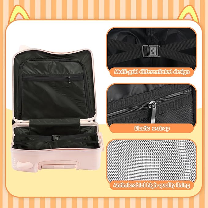 20" Ride-On Travel Suitcase for Kids, Cute Ear Toddler Carry on Luggage - Image 5