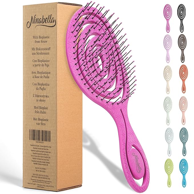 Ninabella Mini Spiral Brush - Hair Brush Detangler for Women - Pro Shower for Curly or Thick Hair - Detangling Vent Hairbrushes -Pink