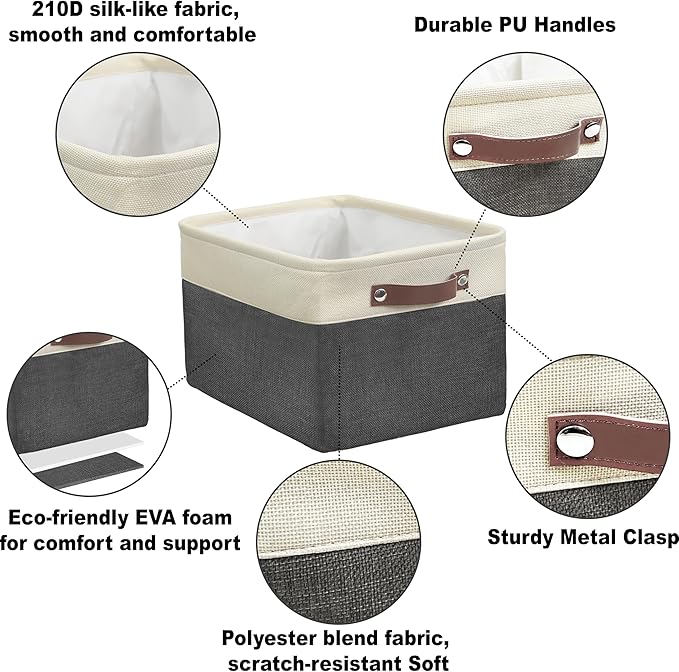 SIMPLE HOUSEWARE Large Fabric Storage Bin, 3 Pack, Dark Gray - Image 4