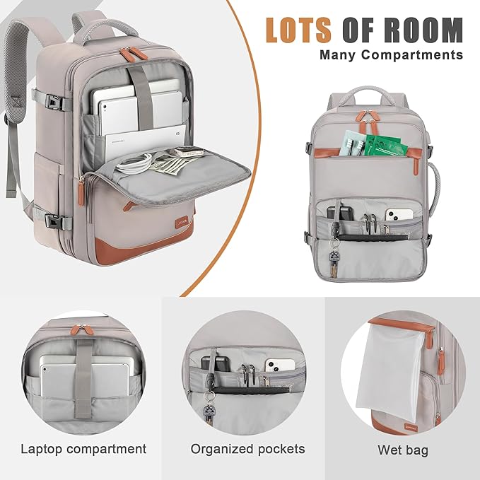 40L Travel Backpack with USB Charging Port, Water-Resistant Carry On Backpack - Image 3